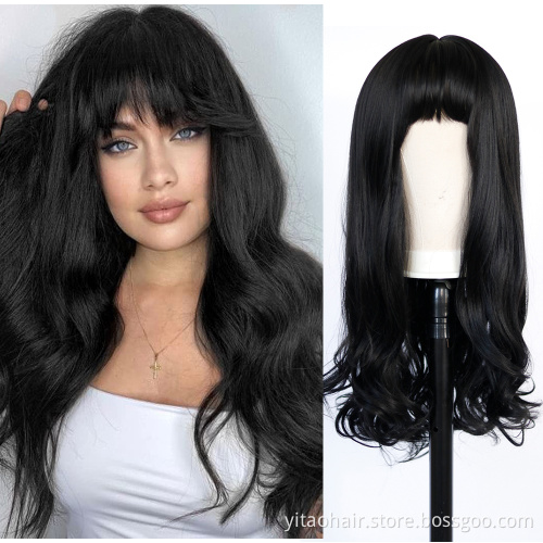 wholesale Black Wig with Bangs Synthetic Long Black Wigs for Women Natural Wigs with Bangs For Black Women Daily Cosplay Party